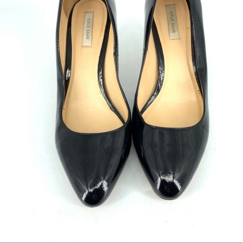 Cole Haan Grand OS Women 7C WIIDE Heels Black Patent Leather Pumps Pointed - Picture 4 of 10